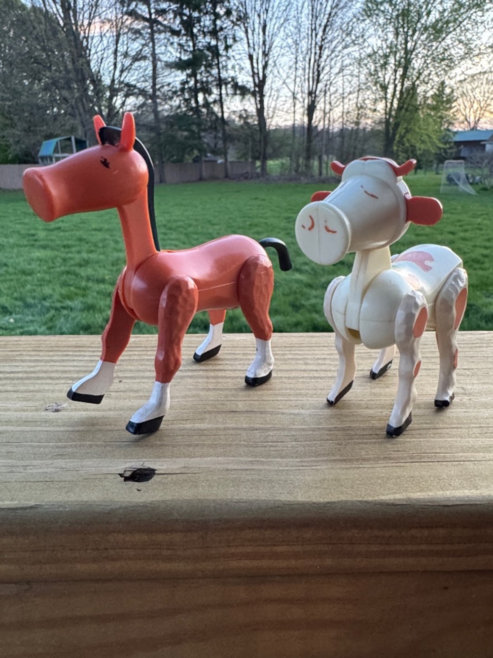 Vintage Fisher Price Little People Farm Animals Horse Cow Play Family Farm Barn